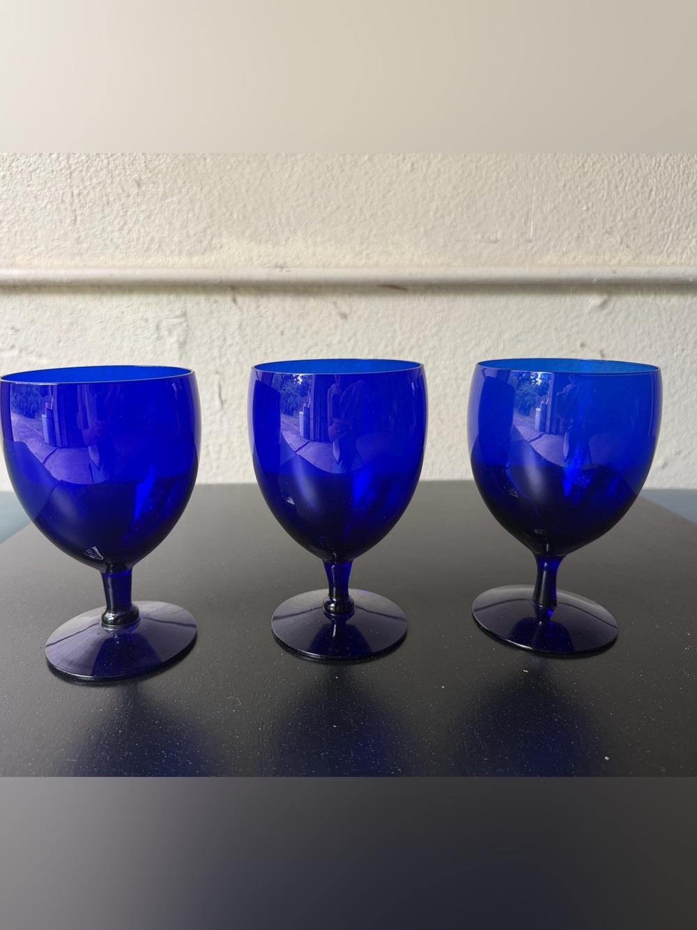 Set of 3 Cobalt Blue Goblet Glasses
